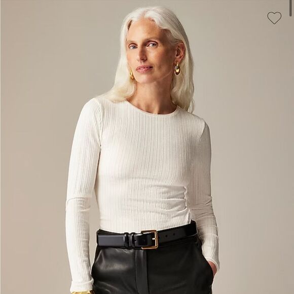 NWOT J. Crew Pointelle long-sleeve ribbed shirt ivory size XXS - Picture 1 of 10